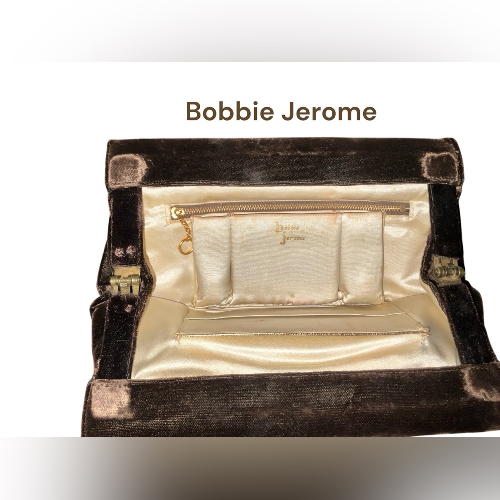 Bobbie Jerome Brown Velvet Clutch With Mirror and Complete Compact Vintage